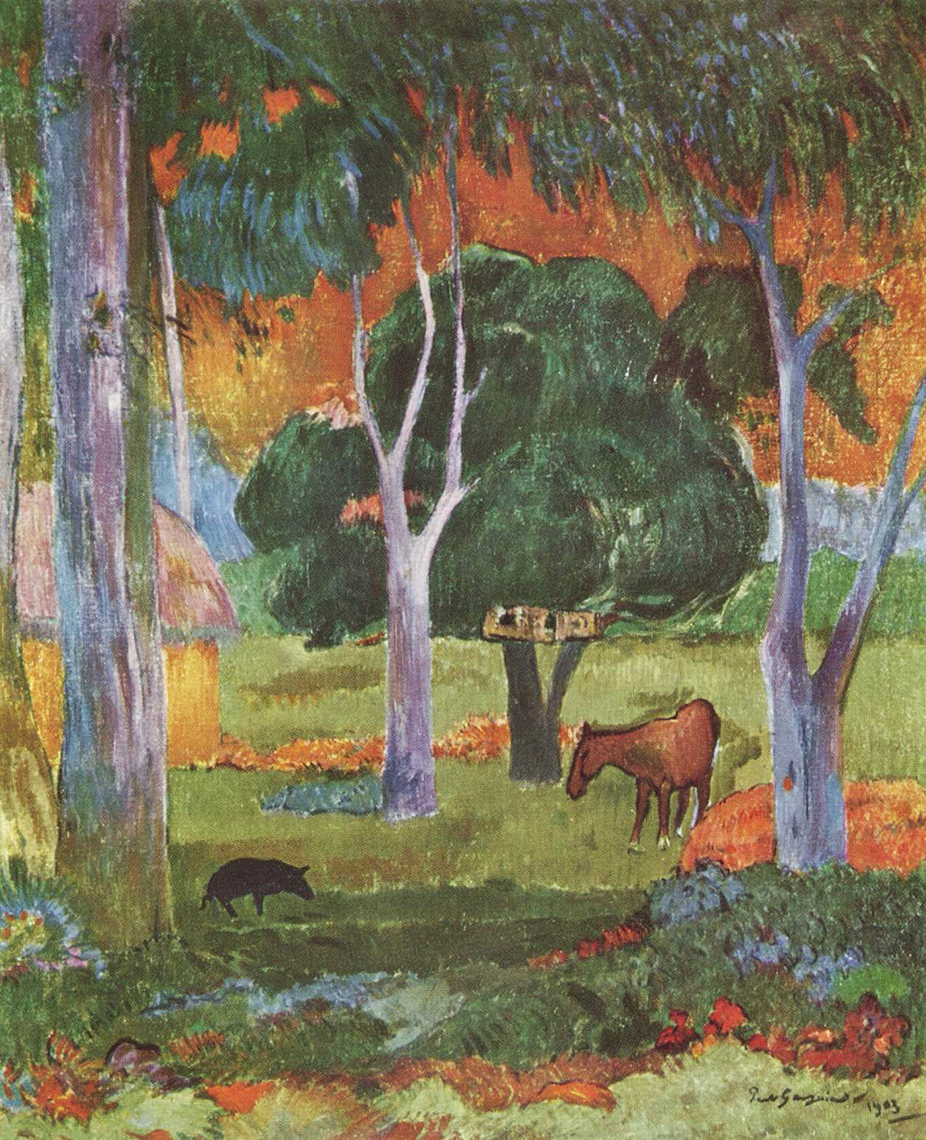 Landscape with a Pig and a Horse (Hiva Oa) in Detail Paul Gauguin